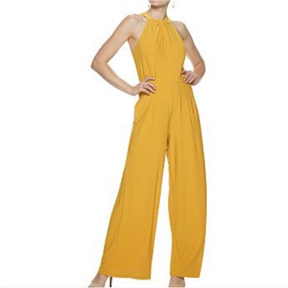 Womens Nina Leonard Wide Leg Halter Jumpsuit Golden Yellow Mustard xl stretch